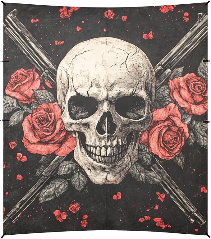 ALAZA Skull Crossed Guns and Roses Beach Tent Sun Shelter Portable Canopy Sunshade for Outdoor Camping Picnics Backyard Fun 10x9 ft