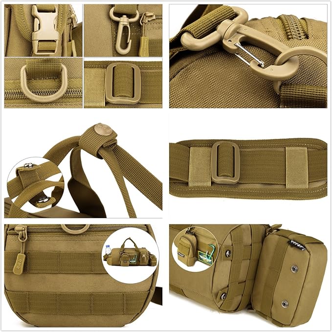 UNISTRENGH Military Tactical Molle Duffle Bag Travel Sports Outdoor Gym Pack Army Carry On Bag Lightweight Tote Handbag for Camping Hiking or Other Outdoor Activities (Coyote Brown)