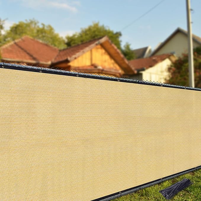 iCover 8x50ft Privacy Screen Fence Outdoor Fencing Panels Garden Windscreen Mesh Shade Sail Net Barrier Include Reinforced Bindings and Brass Grommets Cable Zip Ties Sand