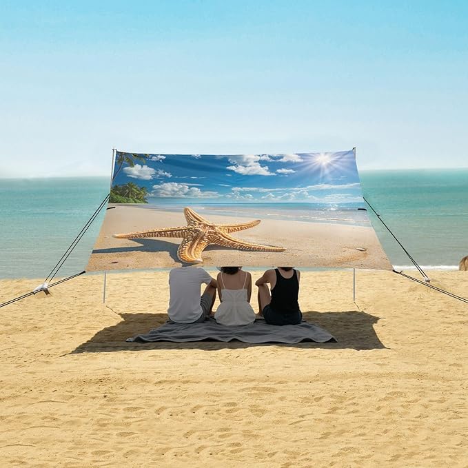 ALAZA Funny Starfish Summer Beach Palm Sand Beach Tent Sun Shelter Portable Canopy Sunshade for Outdoor Camping Picnics Backyard Fun 10x9 ft