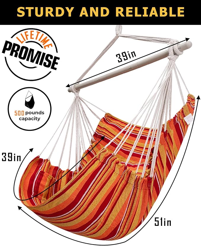 ADVOKAIR Hammock Chair Swing Heavy-Duty Hanging Rope Swing Seat Supports 500 Lbs Ideal for Outdoor Patio Backyard Porch Deck &amp Indoor Bedroom Use