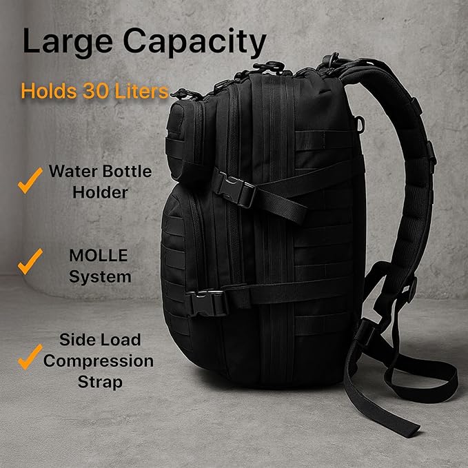 WESTEND 30L Tactical Backpack for Men – Military Assault Pack with MOLLE System Heavy Duty Bug Out Bag for Outdoor Activity