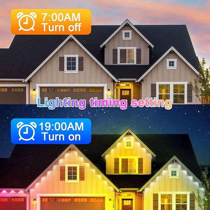 150FT Permanent Outdoor RGB Lights - IP65 Waterproof with Smart App Control Remote DIY Scene Modes Music Synchronization Eaves Lights For Garden Decor Deck Christmas Party Party HalloweenRoof