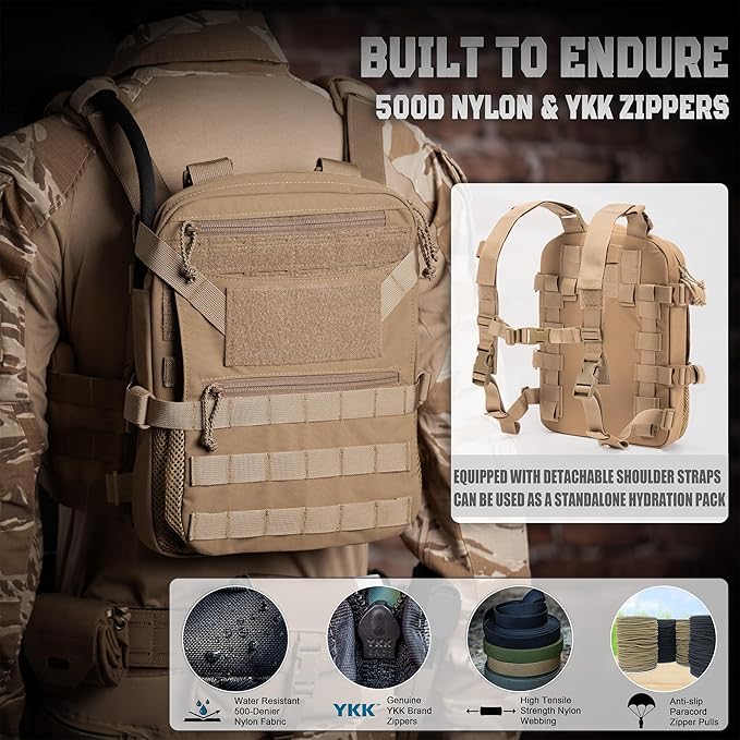 ABP Tactical MOLLE Hydration Backpack Military Assault Vest Back Panel Pack for Men Training Hiking Airsoft