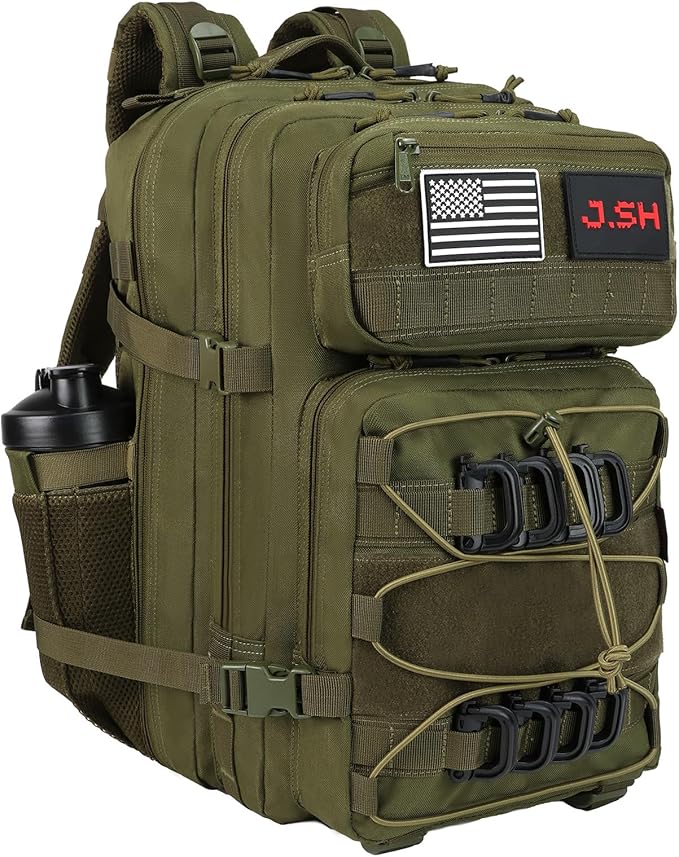 J.SH Large Military Tactical Backpack for Men EDC MOLLE Backpack 900D Oxford Nylon 3-Day Assault Rucking Pack Heavy-Duty Tactical Gear for Outdoor HikingRugged Survival&ampBug Out Bag-45L Army G