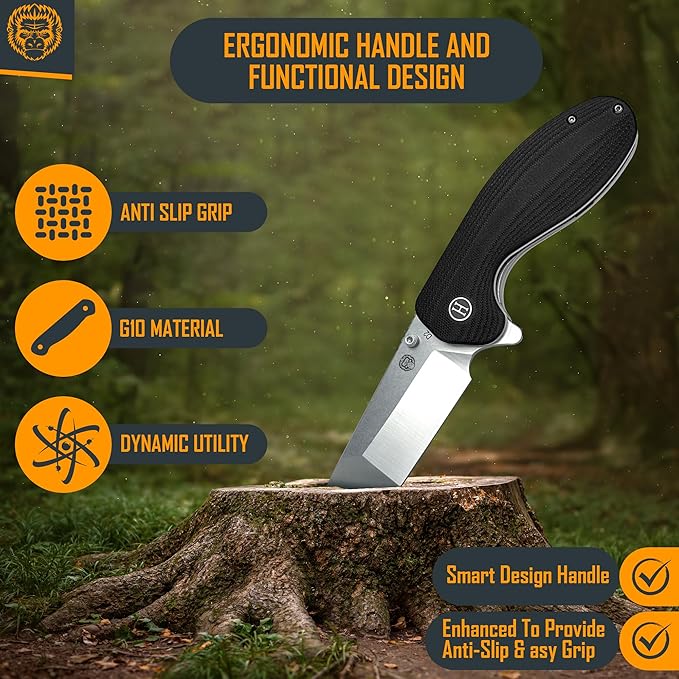 Holtzman's Gorilla Survival Pioneer Folding Knife with G10 Handle and D2 Steel Blade Gift Box Set (Silver) - Ideal for Everyday Carry and Outdoor Use