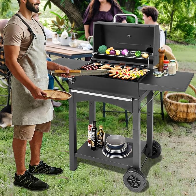 Charcoal Grills Outdoor BBQ Grill with 2 Side TableBarbecue Grill Smoker with 343 Sq.in.Cooking Area for Outdoor Cooking Backyard Camping Picnics Beach by DNKMOR