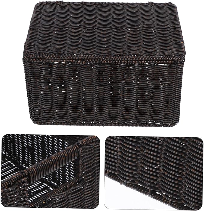 OUNONA Large-capacity Imitation Rattan Storage Box with Lid Versatile Decorative Organizer for Clothes Toys and Sundries Sturdy and Stylish Basket for Home and Closet Storage
