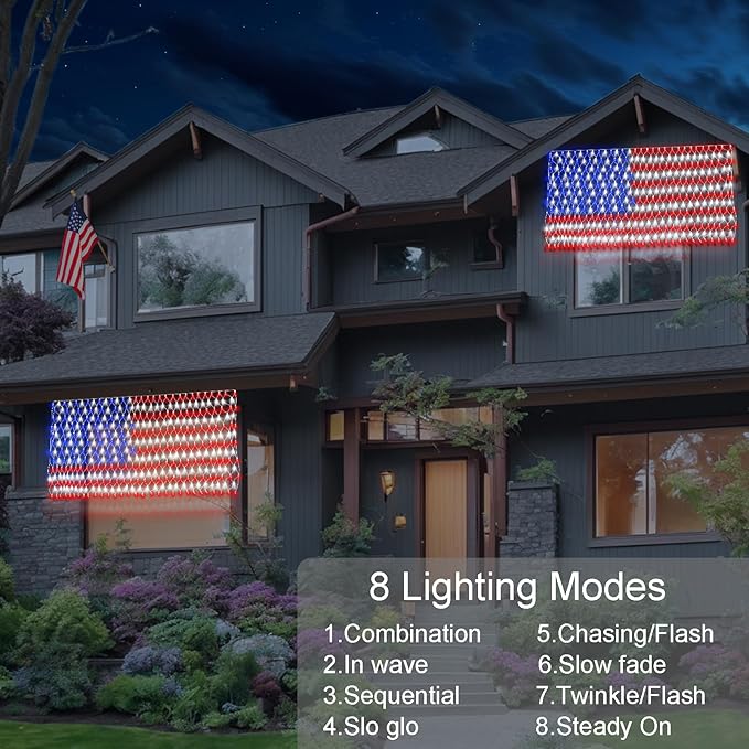 DBFAIRY Solar American Flag Lights Outdoor420 LEDs American Flag Net Lights 6.5ft x 3.28ft Super BrightMemorial Day Decorations of The United States for Independence/National/Memorial DayJuly 4th
