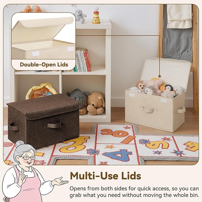 GRANNY SAYS Stoarge Basket with Lid Decorative Storage Boxes Closet Storage Bins for Clothes Collapsible Stackable Organization Khaki&ampBrown 2-Pack