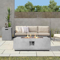 2-Piece Outdoor Propane Fire Pit Table Set w/Tank Cover Table 42inch 50000 BTU Rectangle Concrete Firepit SUS201 Burner with Steel Lid Lava Rocks Rain Cover