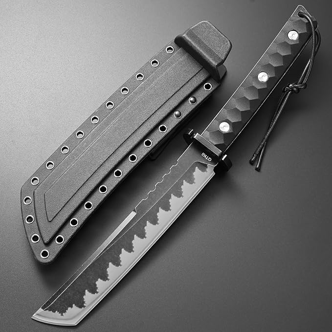 GTK33 Fixed Blade Knife AUS-10 Steel Blade Full Tang Nylon Fiberglass Handle Cool Style Knifes for Outdoor Camping Adventure Collection (Black)