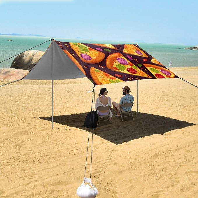 ALAZA Pizza Slice Pattern Beach Tent Sun Shelter Portable Canopy Sunshade for Outdoor Camping Picnics Backyard Fun 10x9 ft