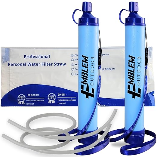 Portable Water Filter Straw for Emergencies and Survival. Emergency Water Filtration to Purify Water When Camping Hiking or During a Disaster. Personal Water Filter and Purifier for Travel (2 Pack)
