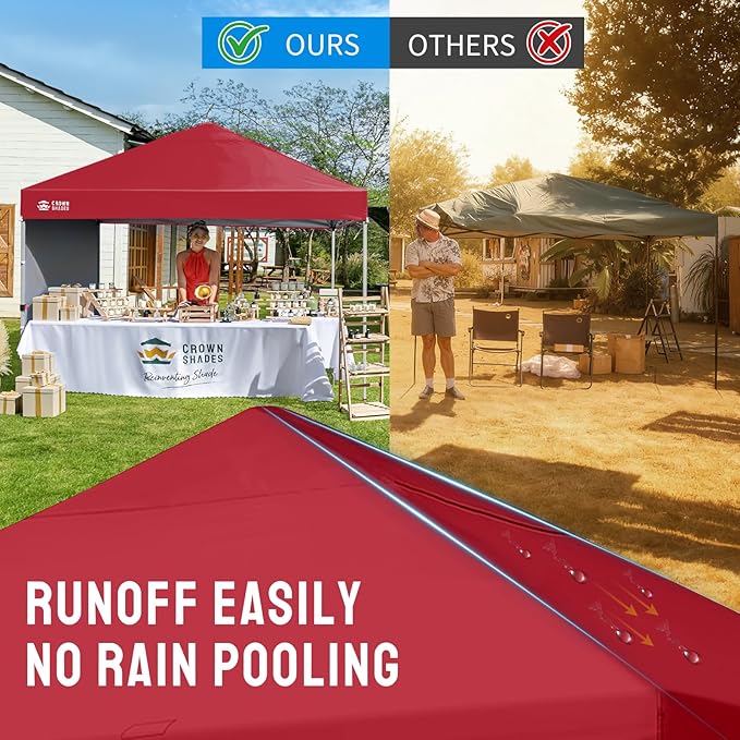 CROWN SHADES 8x8 Pop Up Canopy with 1 Side Wall - Beach Tent with One Push Setup - Outdoor Sun Shade for Events Parties Camping - Gazebo with STO-N-Go Cover Bag (Red)