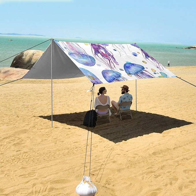 ALAZA Blue Jellyfish Watercolor Beach Tent Sun Shelter Portable Canopy Sunshade for Outdoor Camping Picnics Backyard Fun 10x9 ft