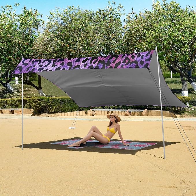 ALAZA Leopard Purple Leo Skin Beach Tent Sun Shelter Portable Canopy Sunshade for Outdoor Camping Picnics Backyard Fun 10x9 ft
