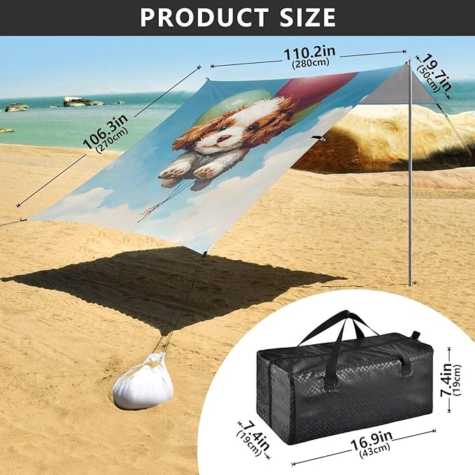 ALAZA Cute Puppy Balloon Beach Tent Sun Shelter Portable Canopy Sunshade for Outdoor Camping Picnics Backyard Fun 10x9 ft