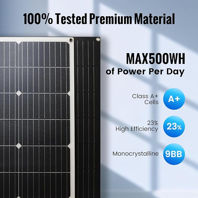 100W 12V Flexible Solar Panel High Efficiency PERC Monocrystalline Solar Panel Ultra-Thin Lightweight 4.19lbs IP67 Waterproof for RV Boat Camping Home Roof Balcony-White-2pack