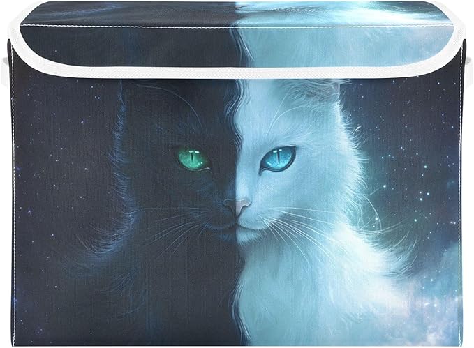 Two Face Cat Storage Cube Bins Basket with Lid Collapsible Flip-top Fabric with Handle for Home Bedroom Closet Office 16.5×12.6×11.8 in