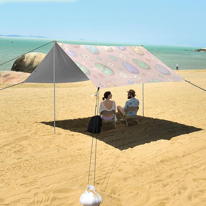 xigua Easter Egg Beach Tent Sun Shelter with Carrying Bag - Silver Coated Oxford Fabric Beach Canopy for Beach Camping Fishing - Includes Windproof Ropes Sandbags &amp Stakes