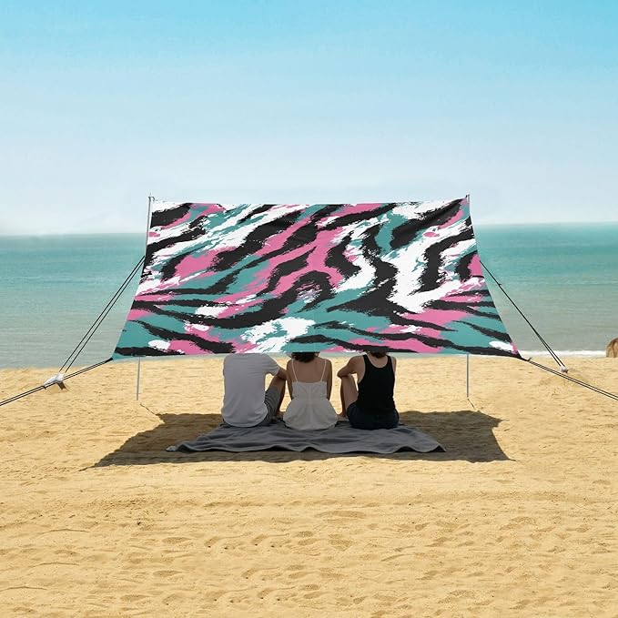 ALAZA Tiger Prints Beach Tent Sun Shelter UPF50+ Protection Beach Shade Canopy w/ 4 Sandbags for Outdoor Camping Fishing Backyard Fun Picnic 10x9 ft