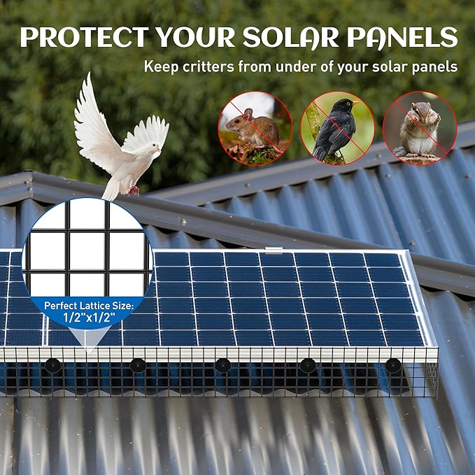 ZeroPone 8inch x 100ft Solar Panel Bird Guard Critter Guard for Solar Panels with 100 Pcs Stainless Steel Fasteners Removable PVC Coated Pigeon Netting Wire for Squirrel Bird Critters Proofing