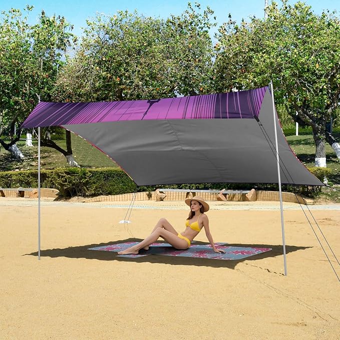 ALAZA Eiffel Tower Sunset Rainbow Beach Tent Sun Shelter UPF50+ Protection Beach Shade Canopy w/ 4 Sandbags for Outdoor Camping Fishing Backyard Fun Picnic 10x9 ft