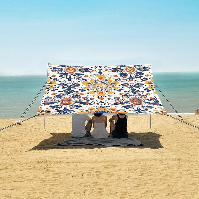 ALAZA Abstrac Flower Beautiful Floral Beach Tent Sun Shelter Portable Canopy Sunshade for Outdoor Camping Picnics Backyard Fun 10x9 ft