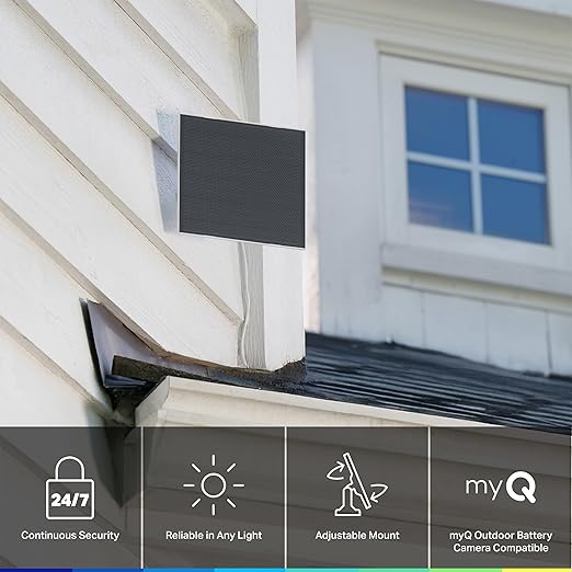 myQ Solar Panel for myQ Outdoor Battery Camera 6.5 Foot (2m) USB-C Cable Waterproof 3.8W and 5V 360° Rotation &amp 180° Tilt