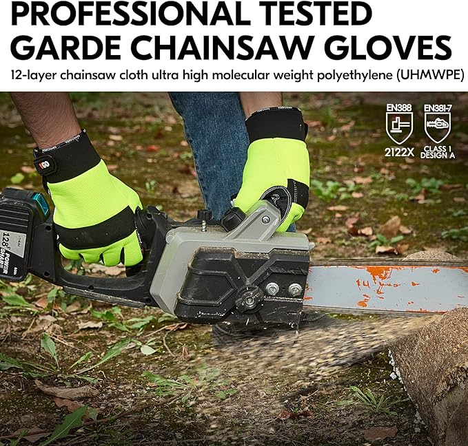 Vgo... 1Pair Chainsaw Gloves 12-Layer Chainsaw Protection on Left Hand BackGoat leather Work Gloves Mechanic Gloves