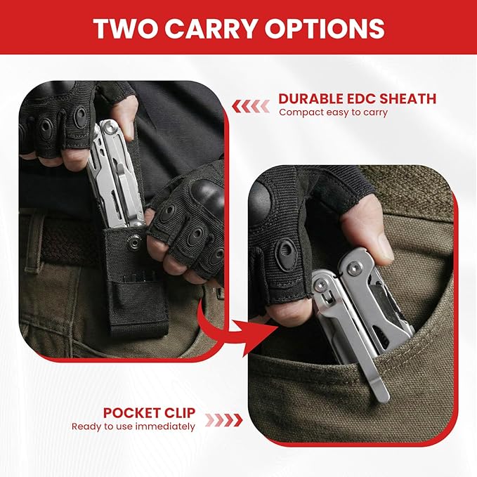 Multitool 29-in-1 Stainless Steel Multi Tool Pliers with Screwdriver Sleeve Damascus Pocket Knife Nylon Sheath for Survival Camping Hunting and Hiking