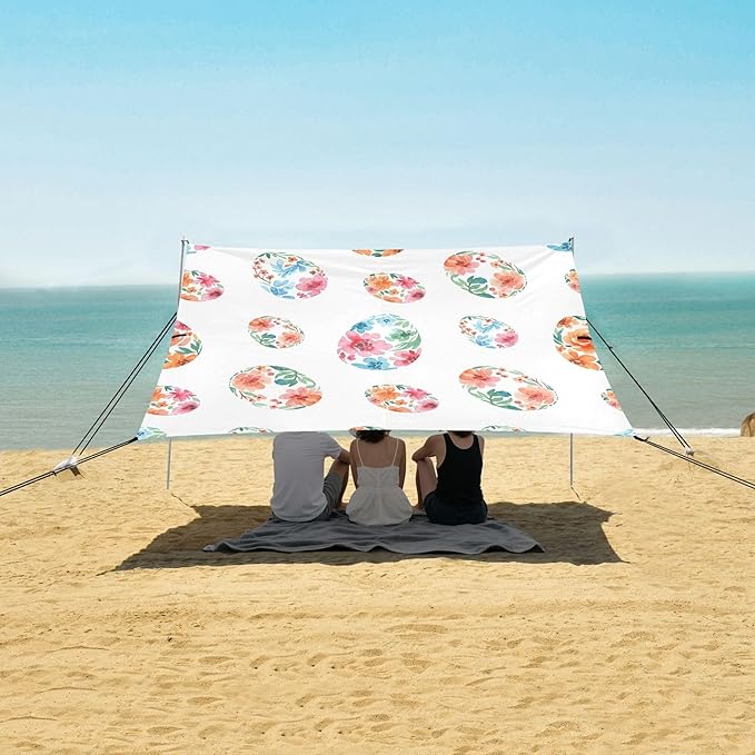 Easter Egg Beach Canopy Sun Shelter with Sandbags &amp Sand Shovel &amp Windproof Ropes - Portable 110x126 Beach Shade Beach Tent for Camping Picnics