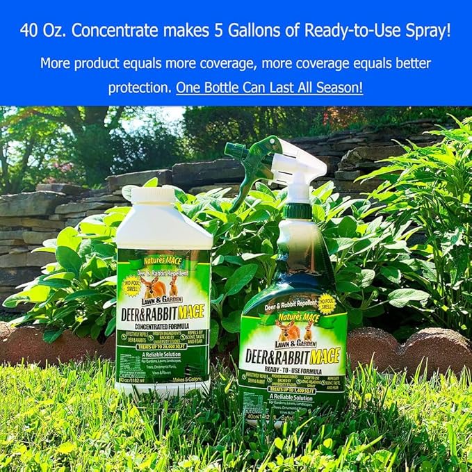 Nature's MACE Deer and Rabbit MACE 40oz. Ready to Use Spray Plus 40oz. Concentrate - Deer Repellent Combo Kit