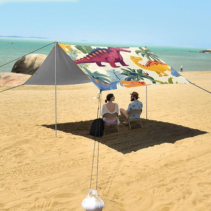 ALAZA Dinosaurs Seamless Pattern Dinos Palms and Berrie Beach Tent Sun Shelter Portable Canopy Sunshade for Outdoor Camping Picnics Backyard Fun 10x9 ft