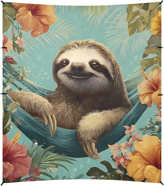 ALAZA Sloth Hammock Tropical Beach Tent Sun Shelter Portable Canopy Sunshade for Outdoor Camping Picnics Backyard Fun 10x9 ft