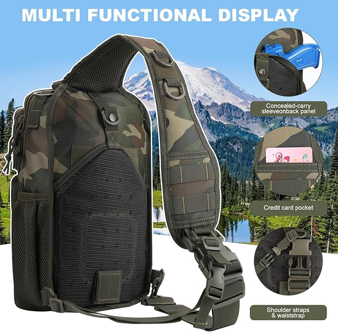 Rover Sling Pack Tactical Shoulder Sling Bag Backpack with Bottle Holder Crossbody Chest Bag Woodland