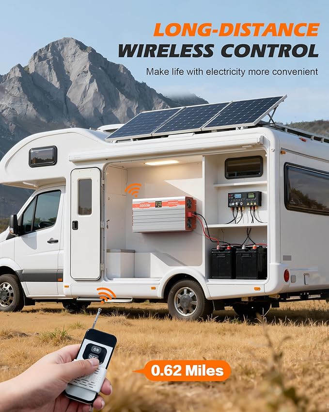 3000 Watt Pure Sine Wave Inverter 24V DC to 120V AC 6000W Peak Power Inverter with 3AC OutletsType-C PD100W/PD30W Hardwire Port Remote Control for Truck RV Vehicles