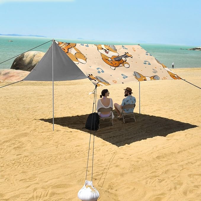 ALAZA Playing Guitar with Dog Pattern Beach Tent Sun Shelter Portable Canopy Sunshade for Outdoor Camping Picnics Backyard Fun 10x9 ft