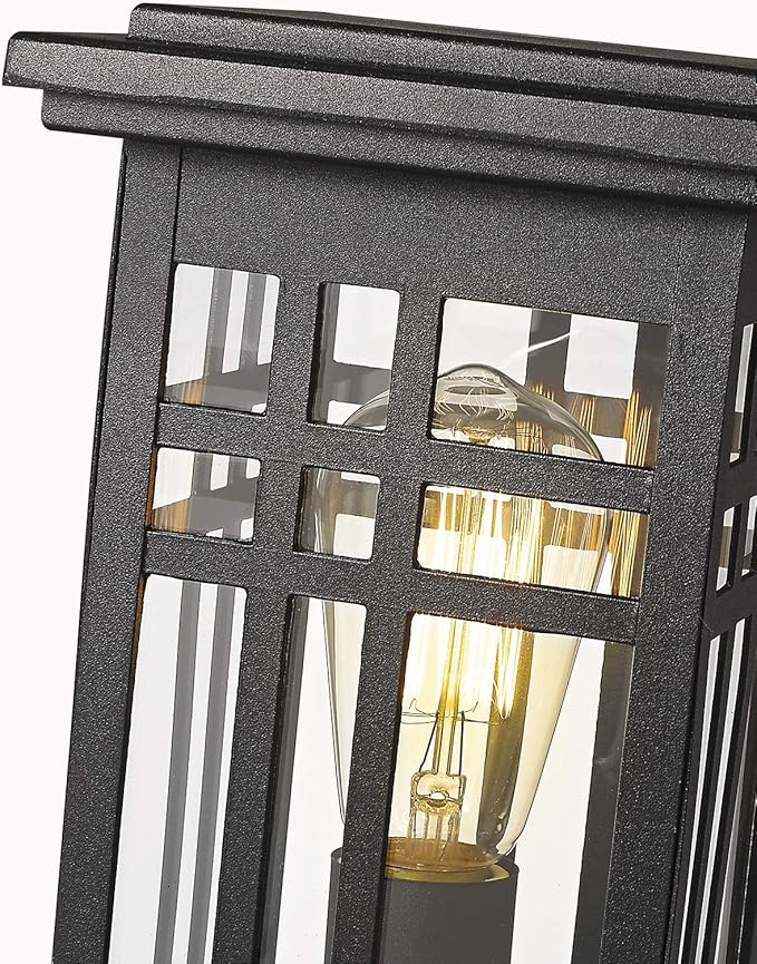 zeyu Exterior Post Light Outdoor Pole Lantern Pillar Light Fixture with Clear Glass Shade and Black Finish 20068-P BK