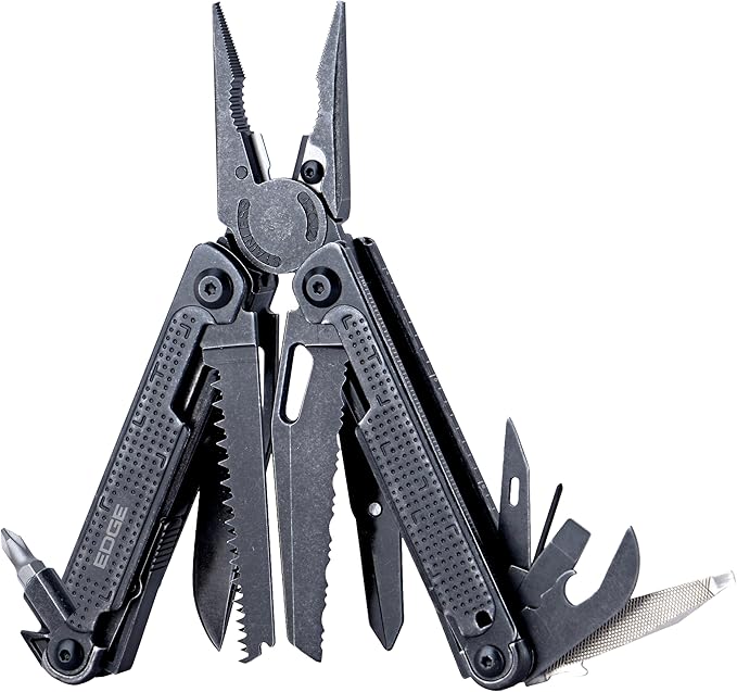 EDGE Multi-Tool Pliers 14-in-1 Stainless Steel Multitool with Knife Saw Scissors Wire Cutter &amp Screwdriver Bits Compact Folding Pocket Tool for Camping Survival Fishing &amp Car Emergency