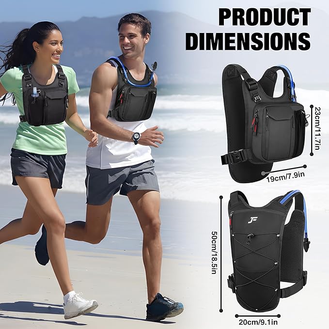 JXFUKAL Running Vest Lightweight Hydration Backpack with 2L Water Bladder Reflective Hydration Pack Tactical Chest Pack Bag for Hiking Running Cycling Marathon for Women Men