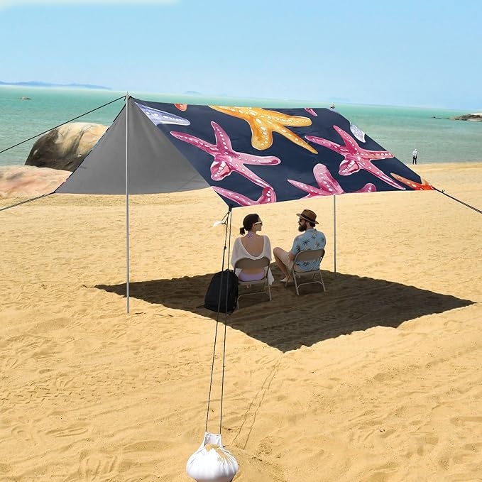 ALAZA Starfish Seamless Beach Tent Sun Shelter Portable Canopy Sunshade for Outdoor Camping Picnics Backyard Fun 10x9 ft