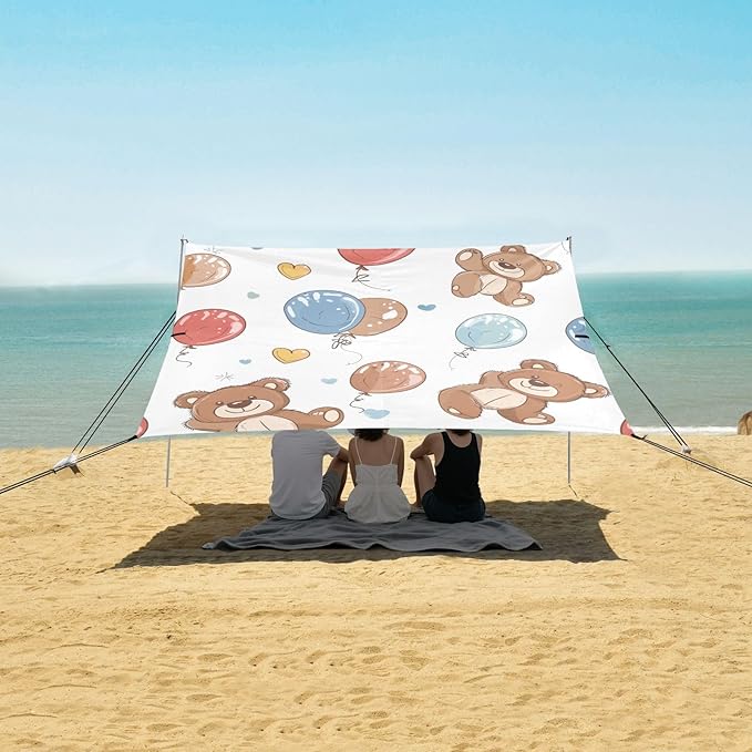 ALAZA Cute Carttoon Bear and Balloon Seamless Beach Tent Sun Shelter Portable Canopy Sunshade for Outdoor Camping Picnics Backyard Fun 10x9 ft