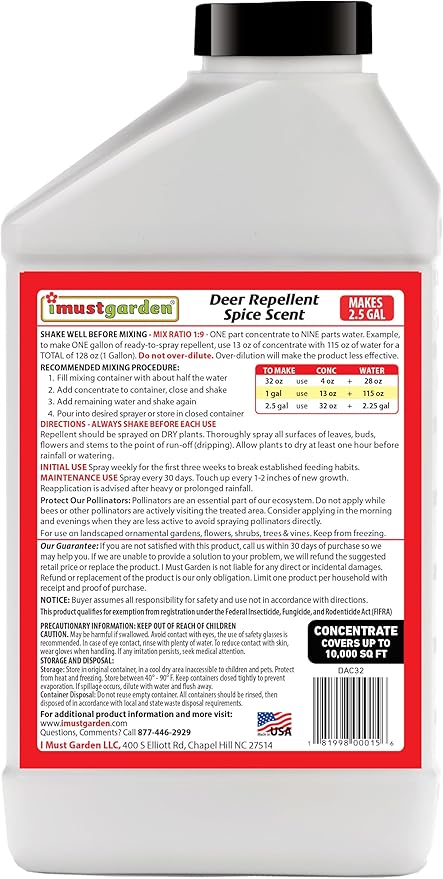 I Must Garden Deer Repellent Special [32oz Concentrate + 32oz Ready-to-Use Spray] - Natural Spice Scent