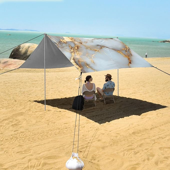 ALAZA White Gilded Marble Beach Tent Sun Shelter Portable Canopy Sunshade for Outdoor Camping Picnics Backyard Fun 10x9 ft