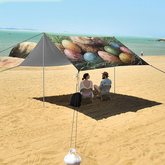 ALAZA Happy Easter Cute Bunny Easter Eggs Beach Tent Sun Shelter Portable Canopy Sunshade for Outdoor Camping Picnics Backyard Fun 10x9 ft