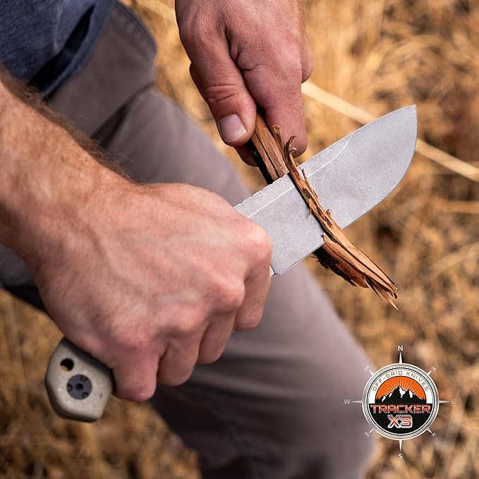 Off-Grid Knives - TRACKER-X3 Fixed Blade Knife Cryo D2 Blade Steel G10 Scales Kydex Sheath OG Lo-Pro Belt Attachment Camping Bushcraft Hunting Survival (Coyote)