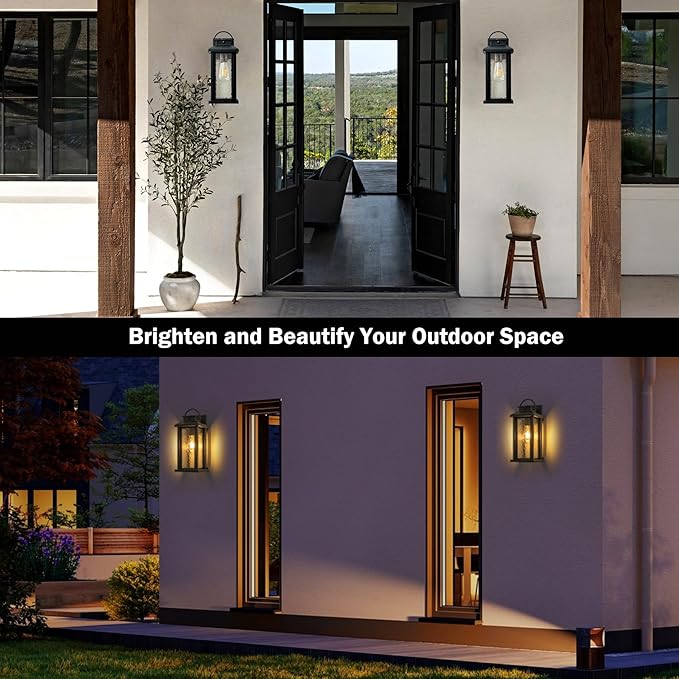 2 Pack Motion Sensor Outdoor Lights Matte Black Dusk to Dawn Porch Lights Outdoor Light Fixture with Water Glass 3 Lighting Modes Exterior Lighting Fixtures Waterproof Outside Light for House