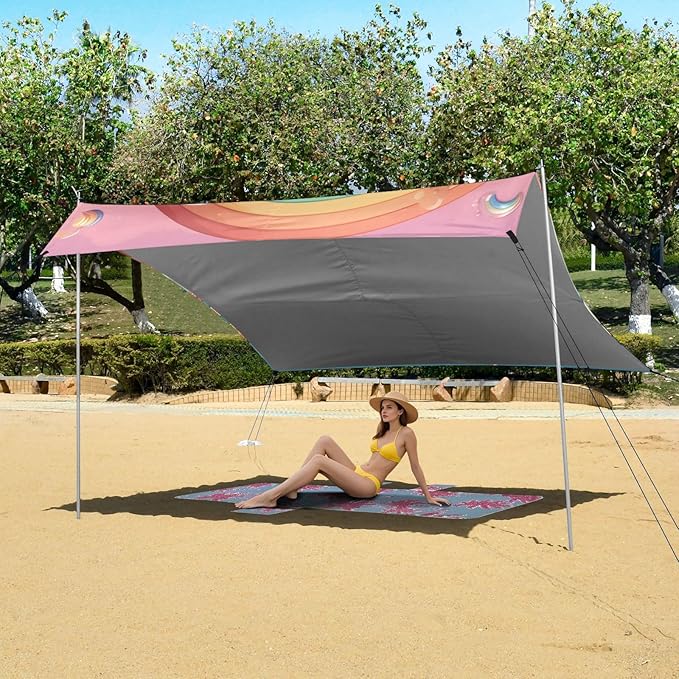 Merry Christmas Red Christmas Tree Stable Beach Tent UPF50+ Water-Resistant Portable Sun Shelter with Sand Shovel for Camping Trips Fishing Backyard Fun or Picnics